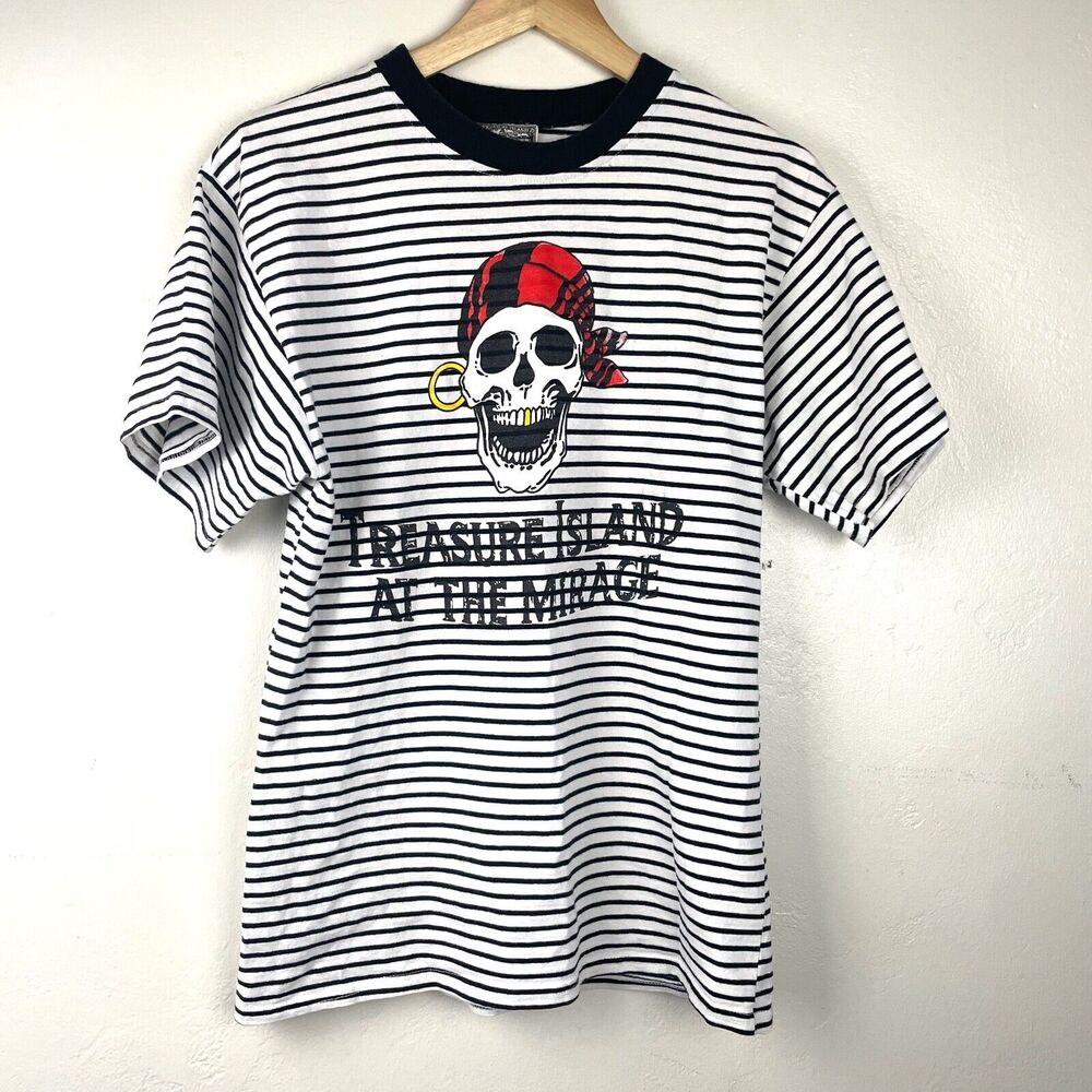 Treasure Island‎ Las Vegas Pirate Stripe Short Sleeve Shirt Small Black White